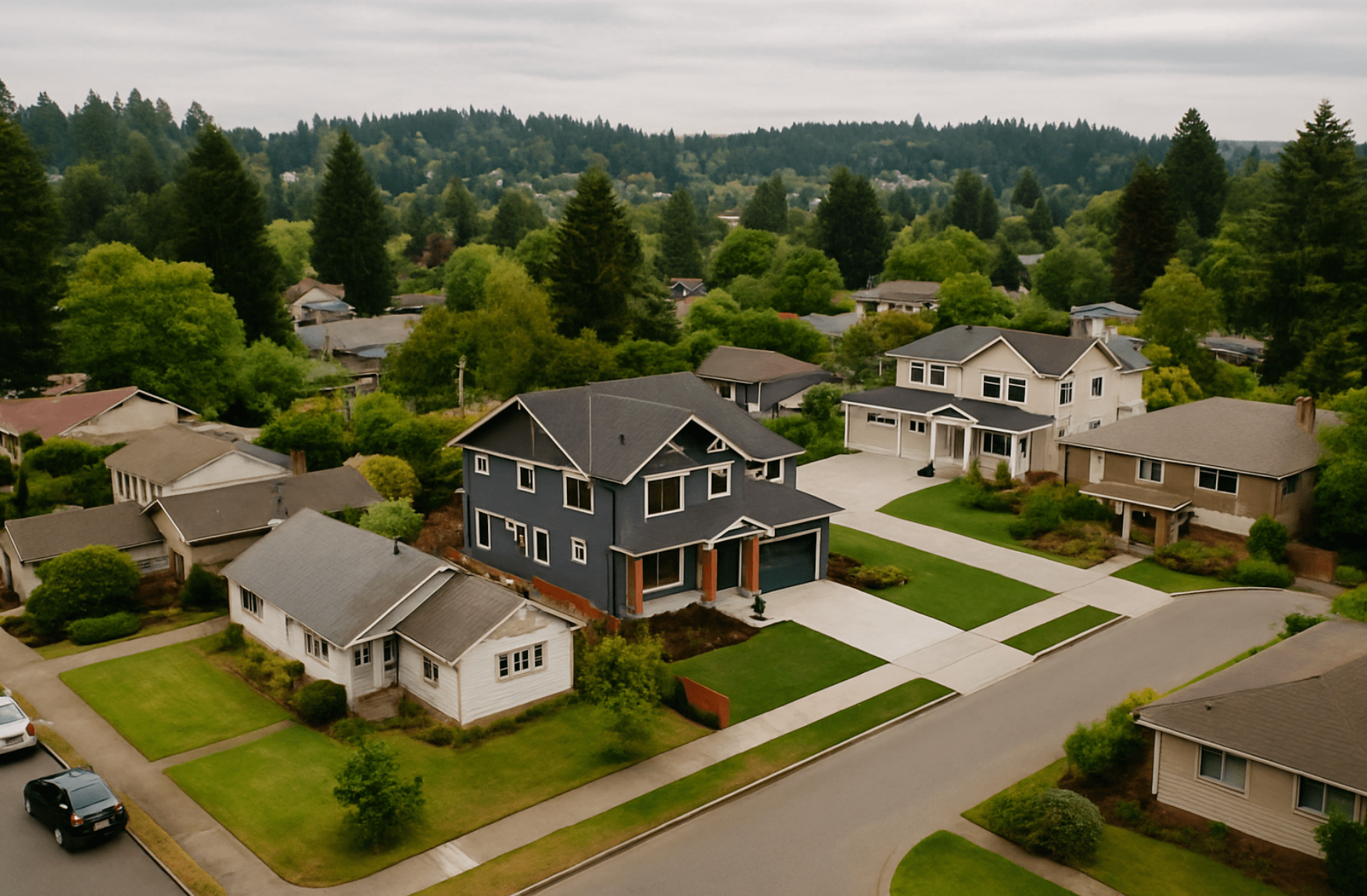 Bellevue neighborhood with a mix of older and newly built custom homes